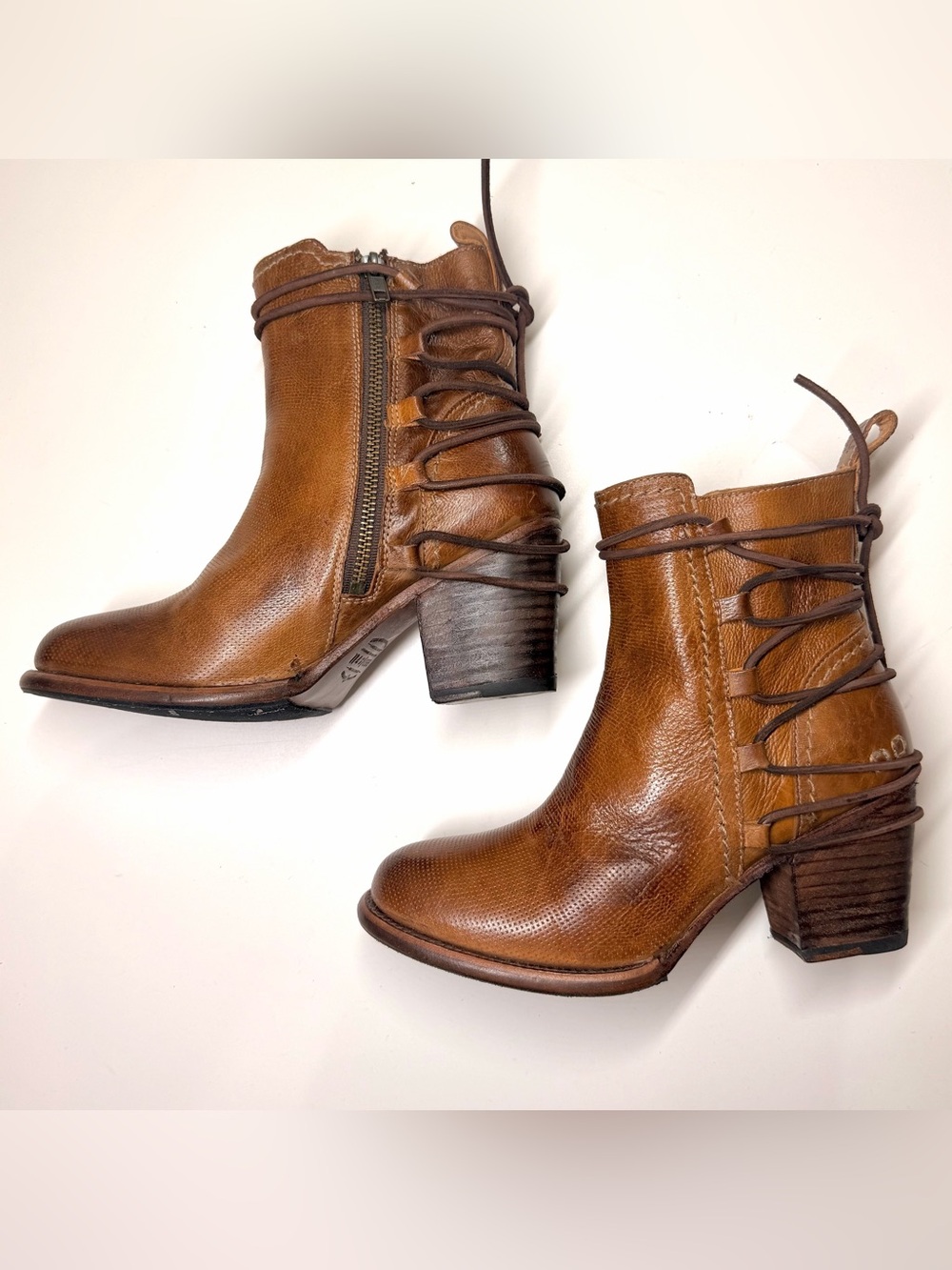 Bed Stu Womens COBBLER BLAIRE Distressed Lace Zip Brown Leather Boots Size- 8 - Picture 7 of 9